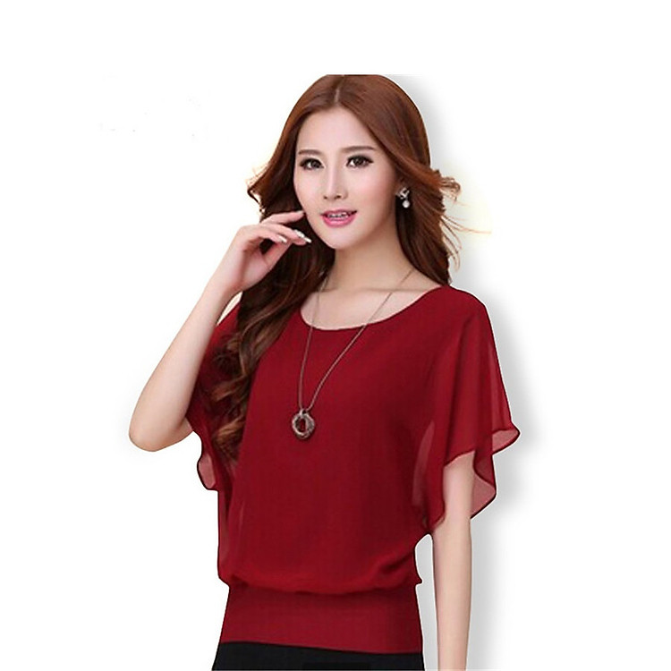 Áo Voan Nữ Phong Cách Hàn Mẫu Mới BAZAS SVN36568R Màu Đỏ Đô