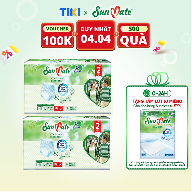 Combo 2 Tã quần SunMate size L Chính hãng Tiết kiệm