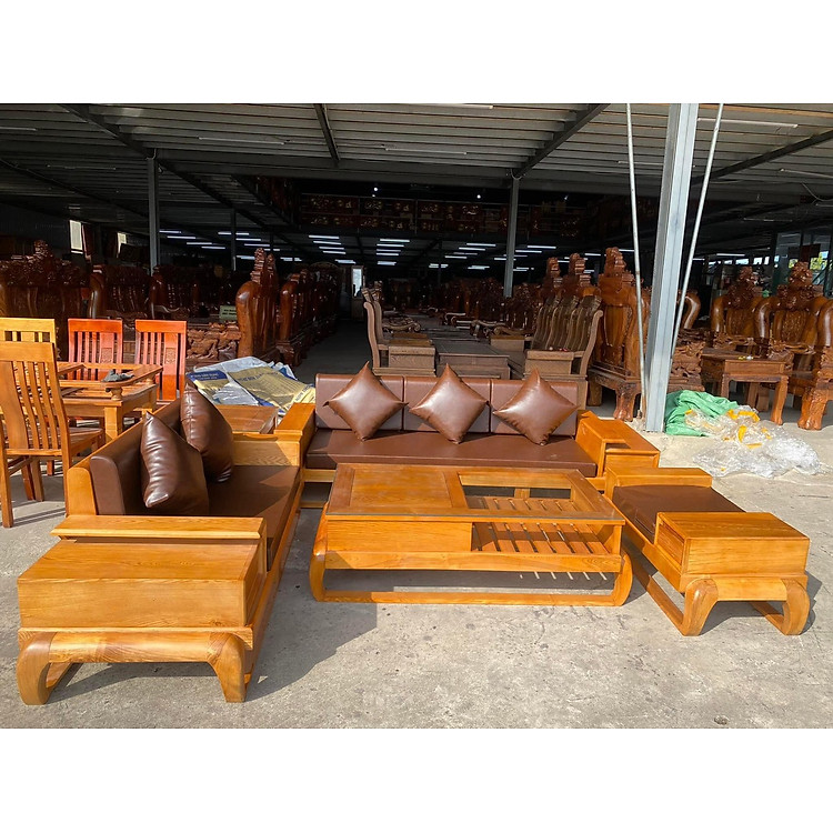 Bộ sofa phòng khách gỗ sồi lau hương JNTV25 Juno Sofa 2 văng kèm nệm sang trọng, hiện đại