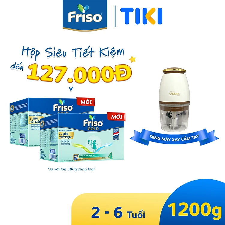 Combo 2 Hộp Sữa Bột Friso Gold 4 Hộp Giấy 1200G/hộp (Dành cho trẻ 2 - 6 tuổi) + Tặng Máy xay cầm tay
