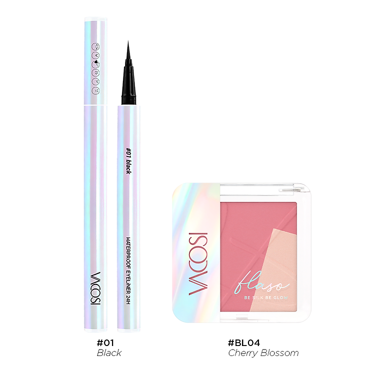 Combo Makeup Dành Cho Mắt & Má Vacosi VM25-VP12 Gồm 2 món: Kẻ mắt nước 24h & Má hồng bắt sáng