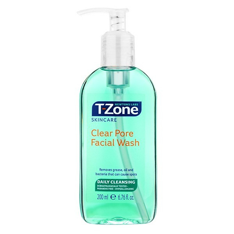 Gel rửa mặt tinh chất tràm trà T-Zone Clear Pore Facial Wash daily cleansing 200ml, se khít lỗ chân lông, cho da dầu mụn, hàng chính hãng