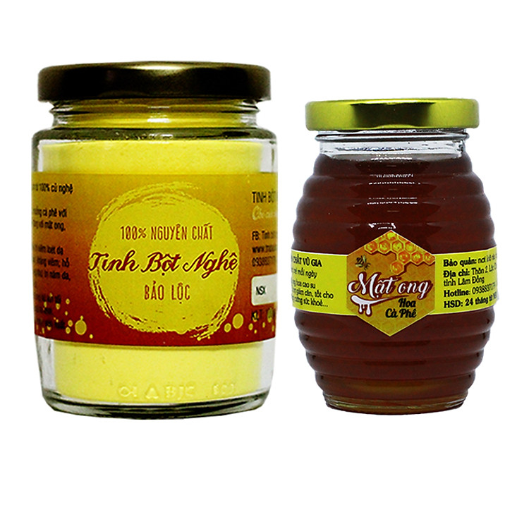 Combo Tinh Bột Nghệ + Mật Ong Hoa Cà Phê - Nguyên Chất Bảo Lộc Vũ Gia (100gr/ml/hũ)