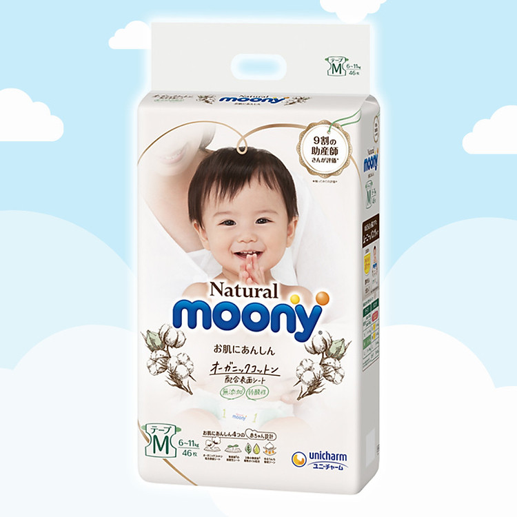 Tã/bỉm Moony Natural Size M-46 Chính hãng Tiết kiệm - Hình ảnh 2