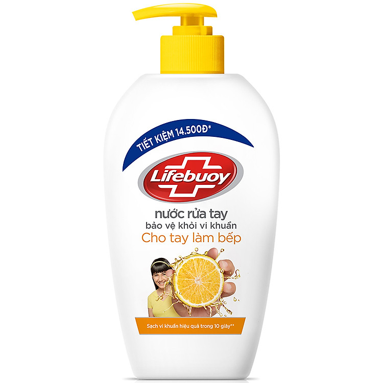 Nước Rửa Tay Lifebuoy Chanh Khử Mùi Bảo Vệ Tay Làm Bếp Khỏi 99.9% Vi Khuẩn Ion Bạc+ Hỗ Trợ Đề Kháng Da Tự Nhiên Chai 450g