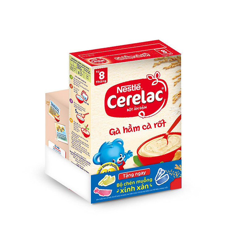 Bột Ăn Dặm Nestle Cerelac - Gà Hầm Cà Rốt (200g) - Tặng Kèm Bộ Chén Muỗng Ăn Dặm