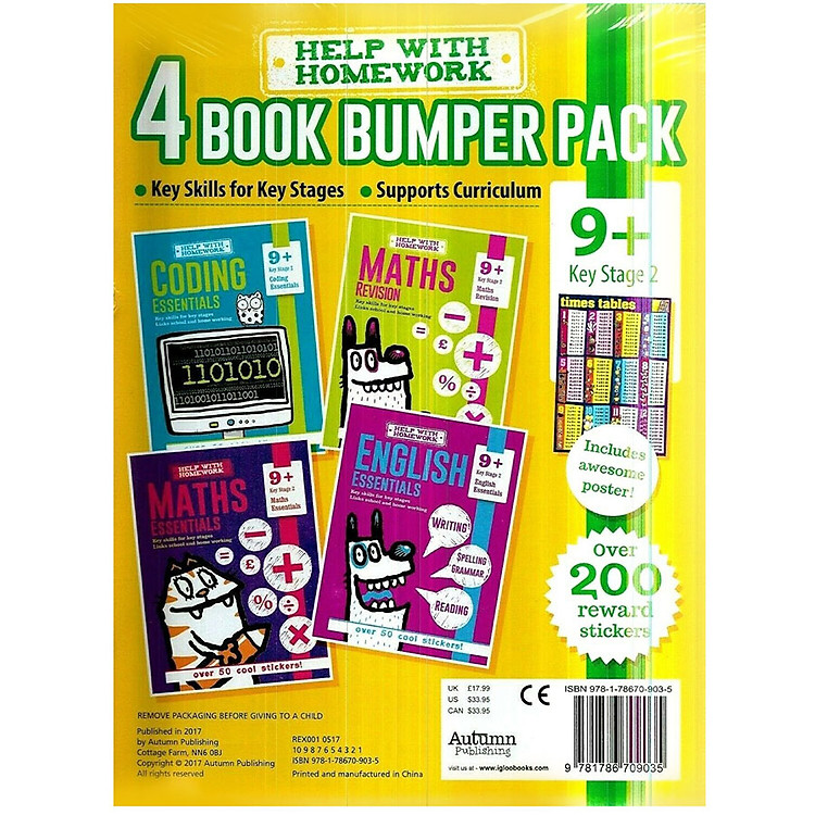 Sách Help With HomeWork - 4 Book Bumper Pack : Coding Essentials , English Essentials , Maths Essentials and Maths Revision (Ages 9+) (Includes Awesome Poster)