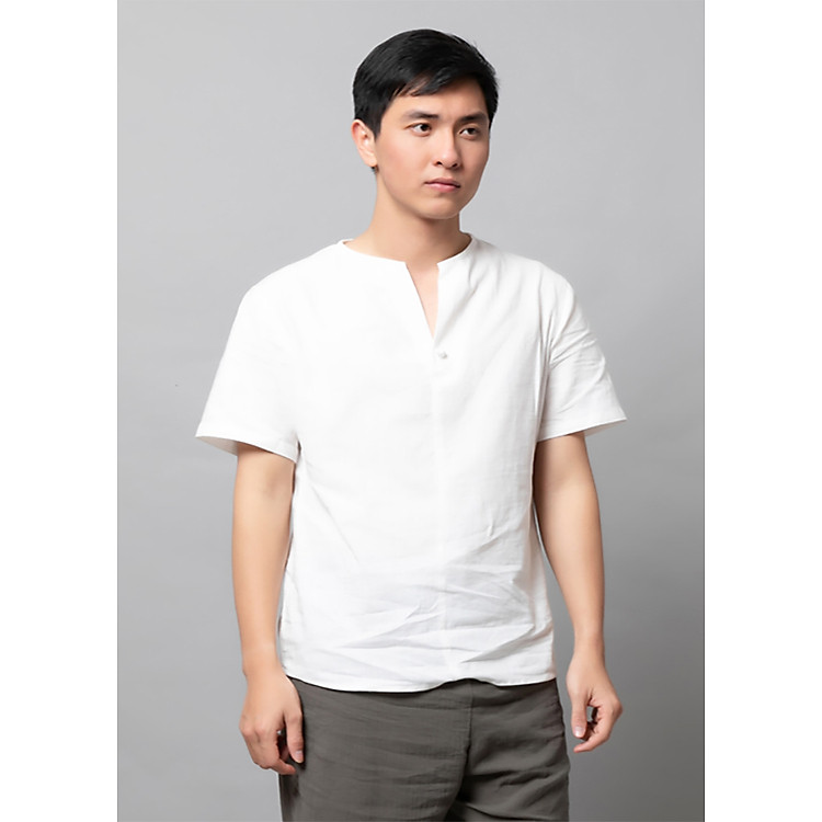 Áo Đũi Nam Cộc Tay Cổ Mở 1 Cúc Tết