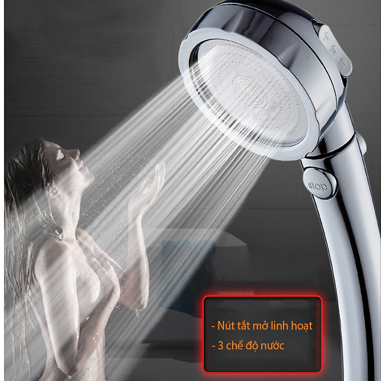 Vòi Sen Tăng áp Có Nút Khóa Nước 3 chế độ Phun, Xoay 360 độ Hàng Xịn - Vàng Gold 206783m