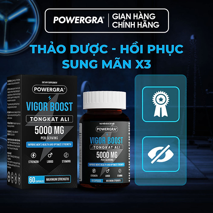 Viên uống phục hồi và tăng cường sinh lý nam giới Powergra Vigor Boost TongKat Ali - Hộp 60 viên