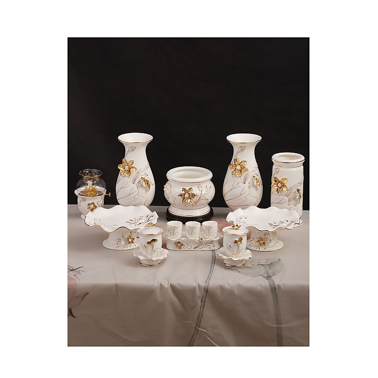 Bộ Dụng Cụ Trang Trí Thờ Cúng Bạch Ngọc Kim Sen