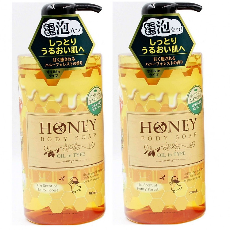 Combo 2 chai sữa tắm trắng da tinh chất mật ong thảo dược Nhật Bản HONEY BODY SOAP OIL IN TYPE ( 500ML)