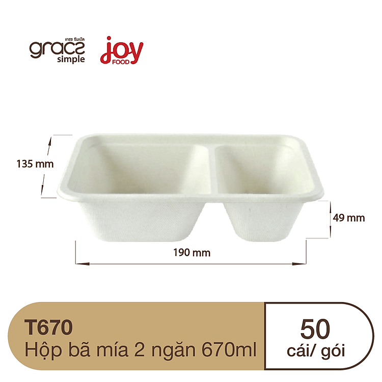 50 hộp bã mía chữ nhật 2 ngăn 670ml