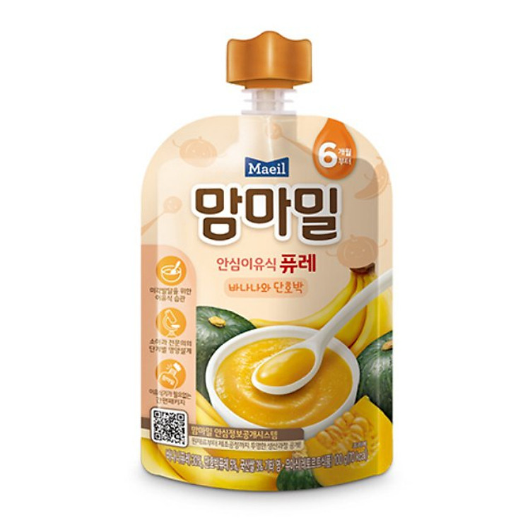 Cháo ăn dặm hữu cơ Mam'ma Meal Chuối và Bí Ngô nghiền 6M