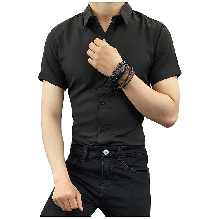 Áo Sơ Mi Trơn Tay Ngắn (Đen) LADOS-707