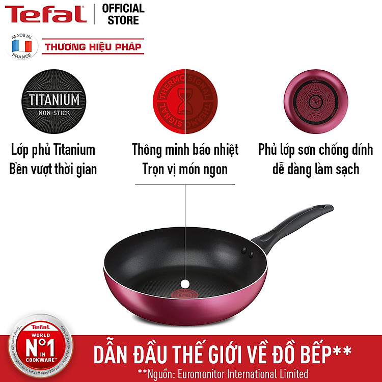 Chảo chiên chống dính Tefal Light & Clean 26cm, dùng cho bếp ga và hồng ngoại- Hàng chính hãng