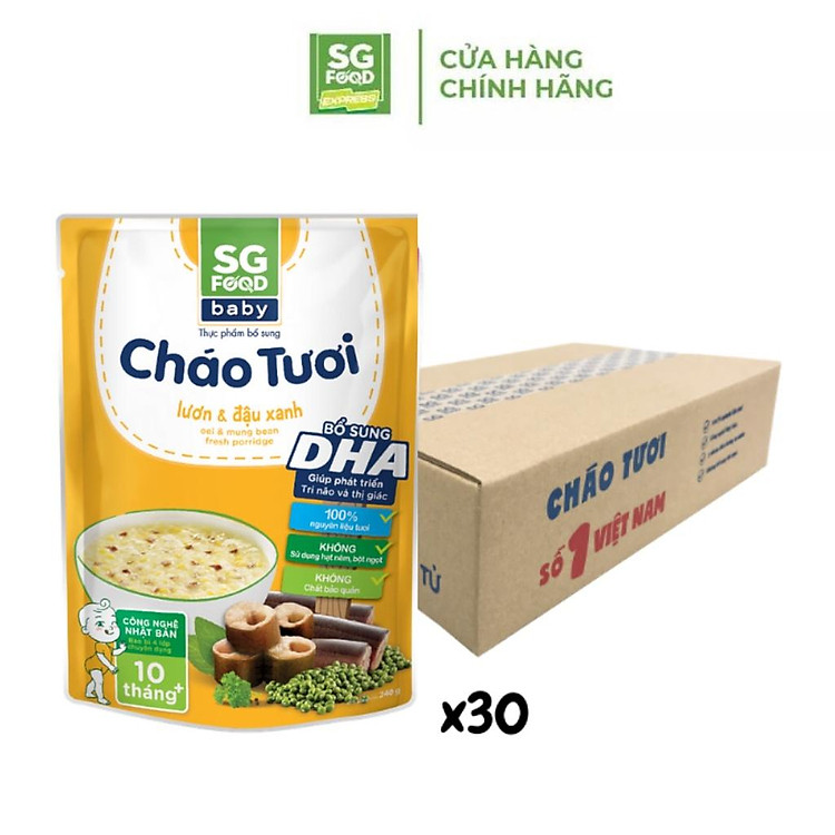 Thùng 30 Gói Cháo Tươi Baby SG Food Lươn Đậu Xanh 240g