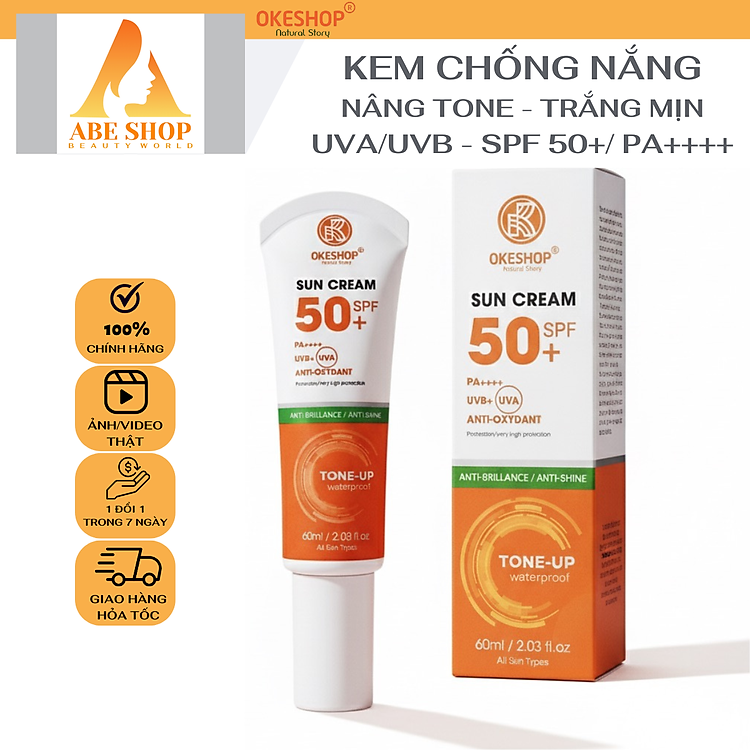 Kem Chống Nắng OKESHOP 60ml SPF 50+ PA++++ Anti-oxydant Tone - Up - Bảo Vệ Da Tuyệt Đối - Anti-Brillance / Anti-shine