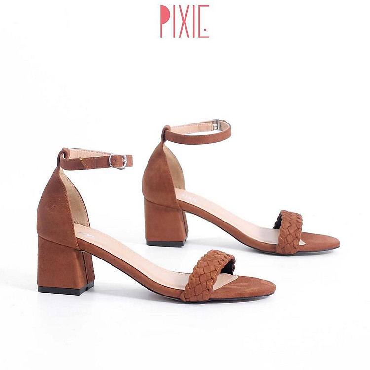 Giày Sandal Cao Gót 5cm Da Lộn Gót Vuông Quai Hậu Pixie X473
