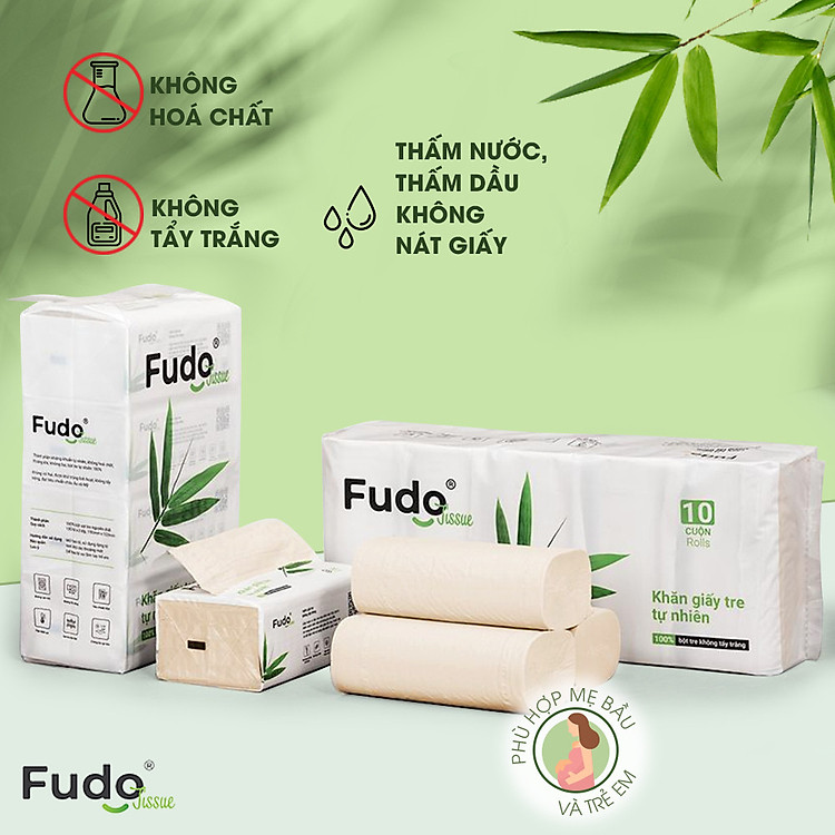 Giấy cuộn không lõi Fudo TISSUERolls từ sợi tre - Túi 12 cuộn