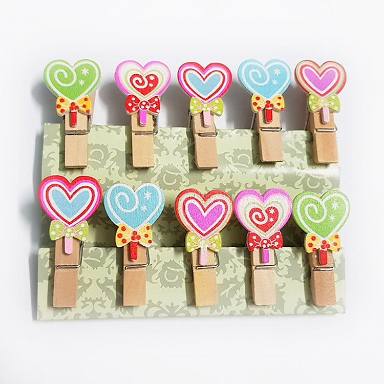Bộ kẹp gỗ trái tim lollipop