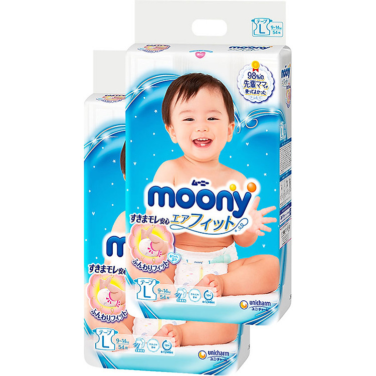 Bộ 2 tã dán Moony L54 + Quần áo Chính hãng Giá tốt