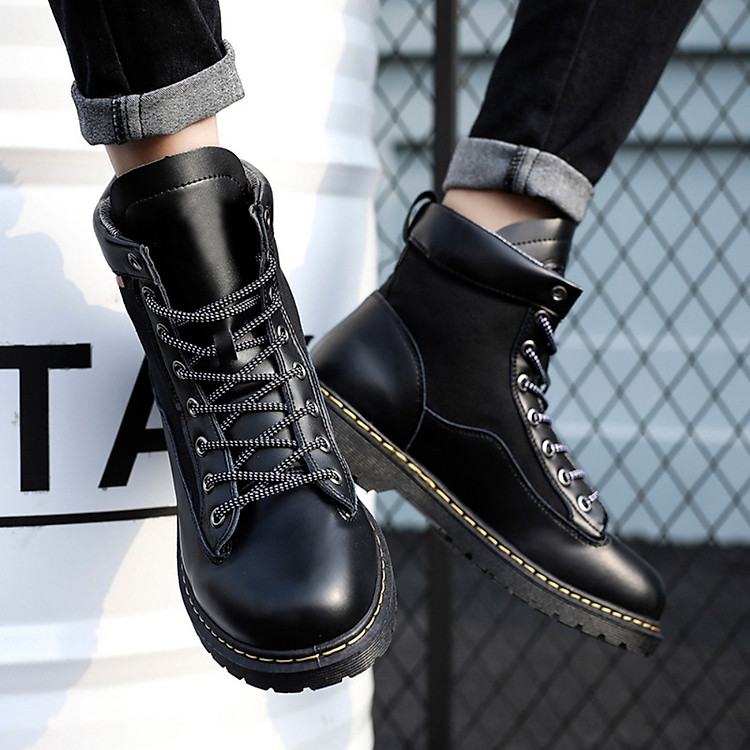 Giày Nam Boot Nam Cổ Cao Màu Đen Cá Tính Chất Da PU Cao Cấp Phong Cách Đường Phố.
