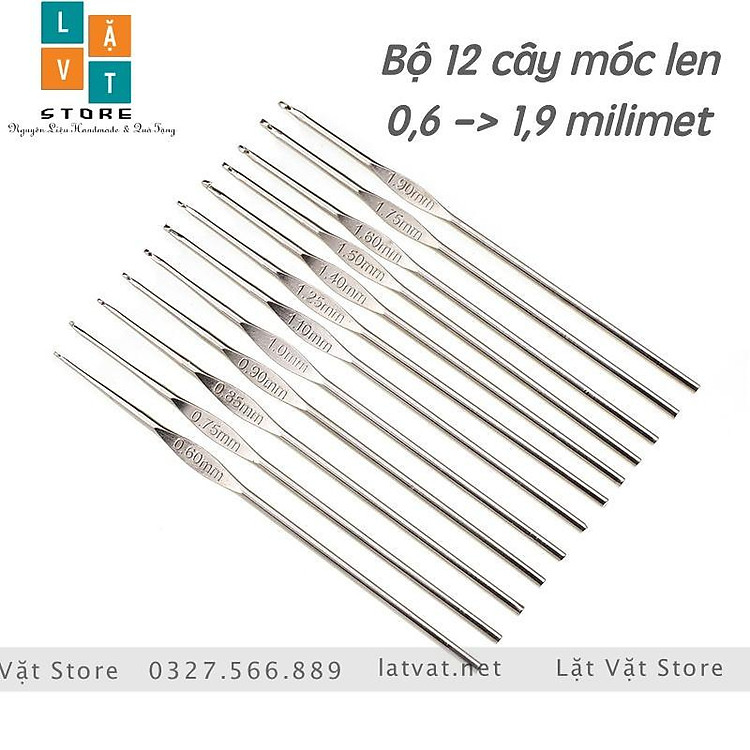 Bộ 12 cây móc len, móc chỉ, móc ren sợi nhỏ