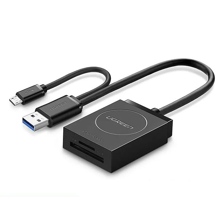 Bộ chuyển USB 3.0 sang đọc thẻ TF + SD hỗ trợ OTG cao cấp 5CM màu Đen Ugreen 127TH20203CR Hàng chính hãng