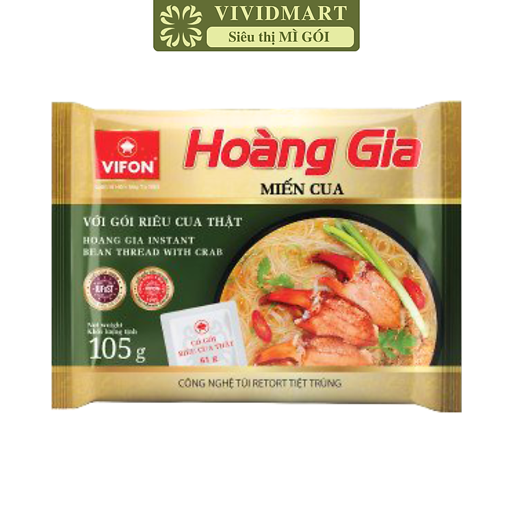 VIFON - Miến Hoàng Gia hương vị Cua (có gói riêu cua thật), Miến cua Hoàng Gia, Miến cua Vifon (105g/gói)