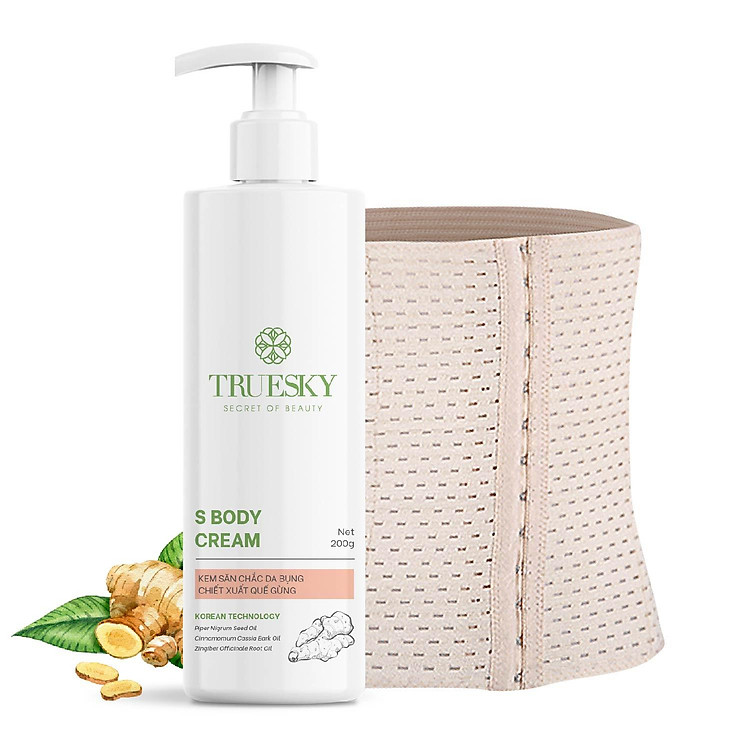 Bigsize - Bộ sản phẩm tan mỡ bụng an toàn và hiệu quả Truesky gồm 1 kem tan mỡ bụng quế gừng 200g + 1 đại nịt bụng quấn nóng