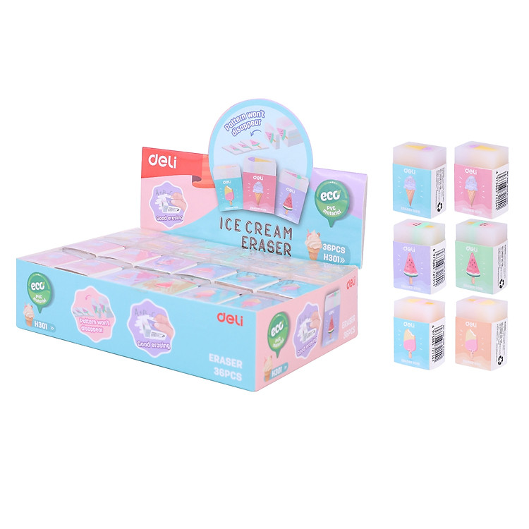 Gôm Tẩy Thạch Deli Hình Kem Hoa Quả (Combo 3 chiếc)