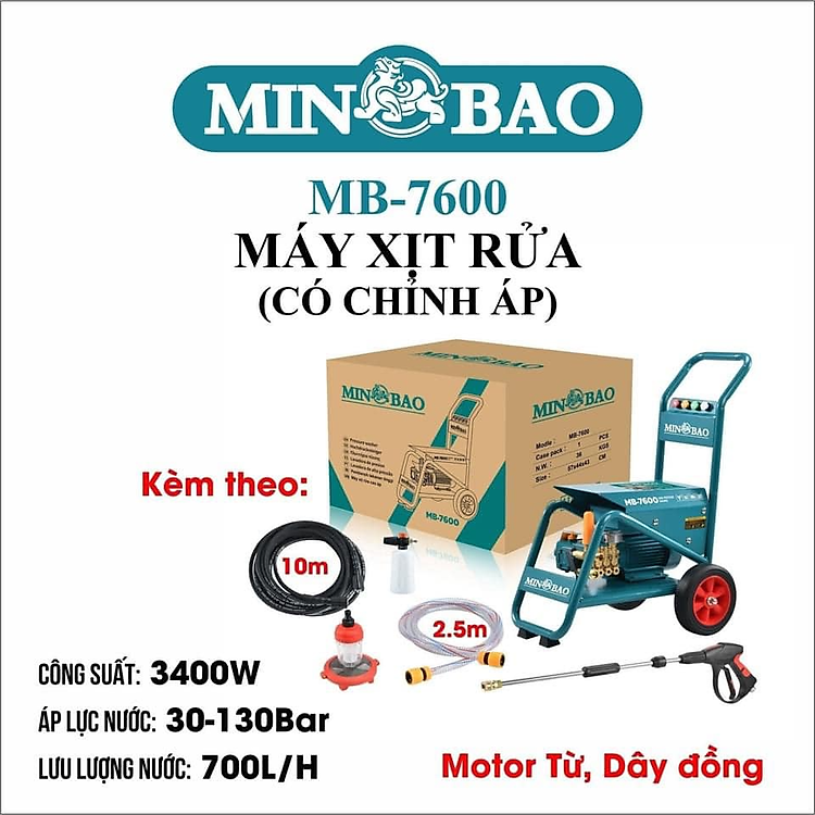 MÁY XỊT RỬA 3400W MB-7600 MB-7600(R) CÓ CHỈNH ÁP MINBAO -HÀNG CHÍNH HÃNG