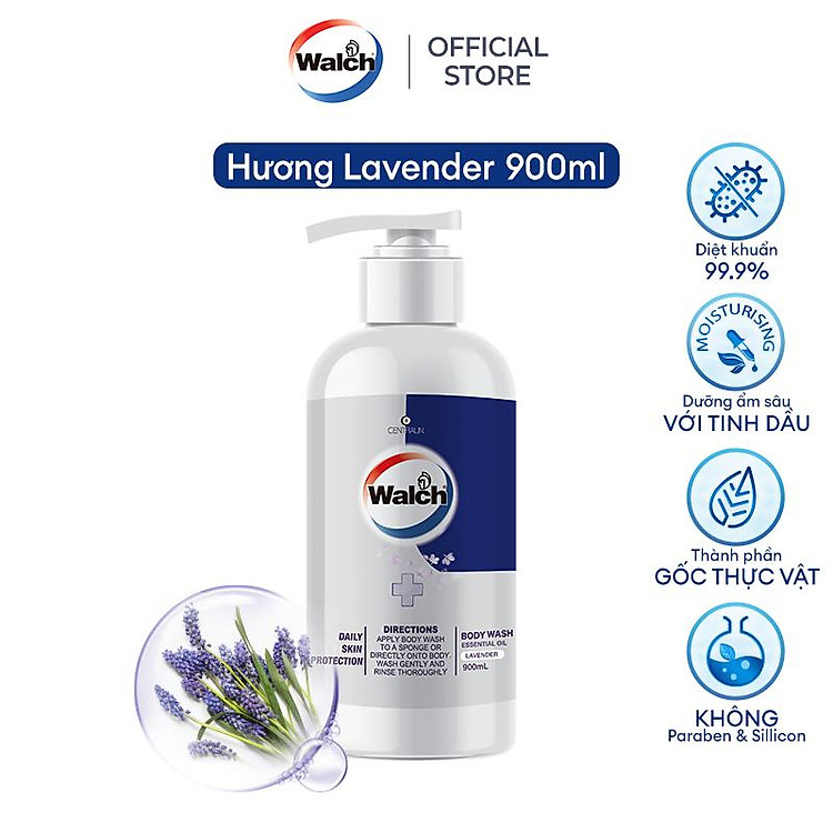 Sữa tắm tinh dầu Walch tiêu diệt vi khuẩn, dưỡng ẩm mềm mịn, tái tạo làn da (900ml)