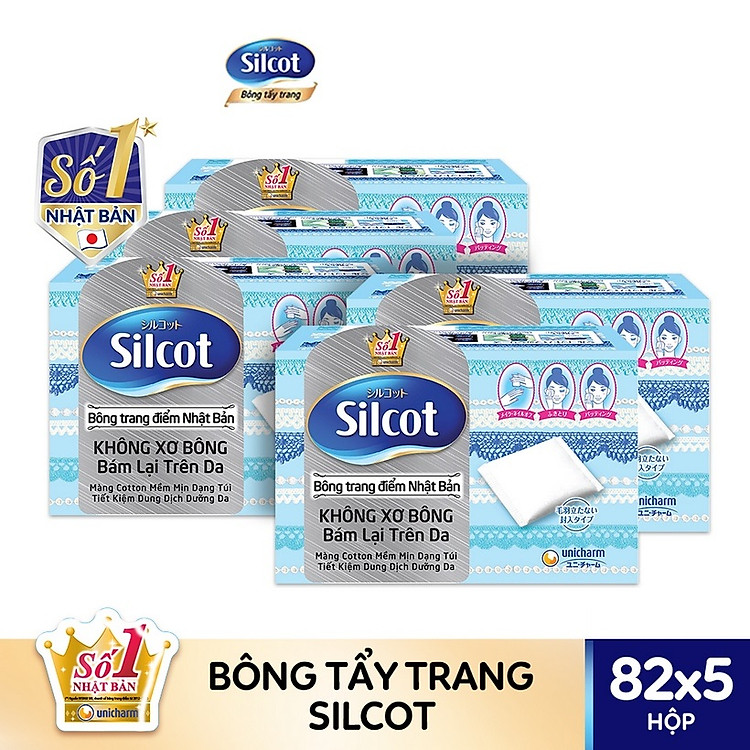 Bộ 5 Hộp bông trang điểm (Bông tẩy trang) Silcot 82 miếng/hộp