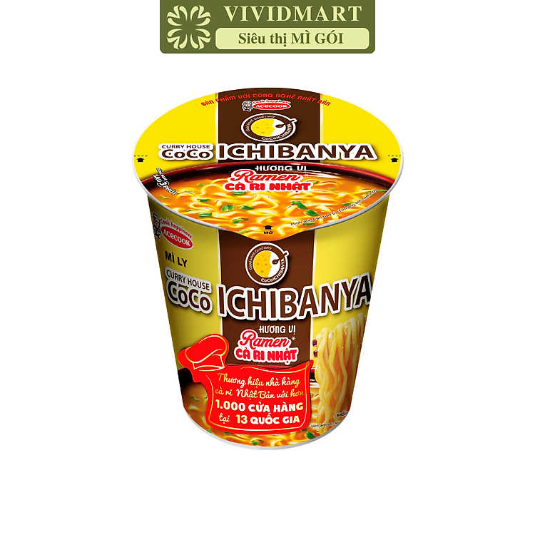 ACECOOK - Mì ly Curry House Coco Ichibanya hương vị Ramen cà ri Nhật, Mì ly Coco Ichibanya ăn liền (63g/ly)