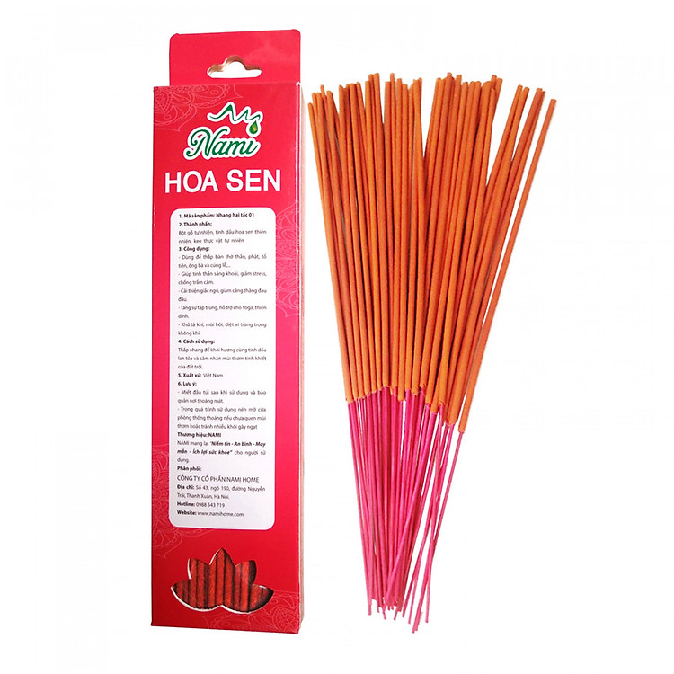 Nhang Sạch Thơm Tinh Dầu Hoa Sen Chân Tăm Đỏ NAMI (30 cm)