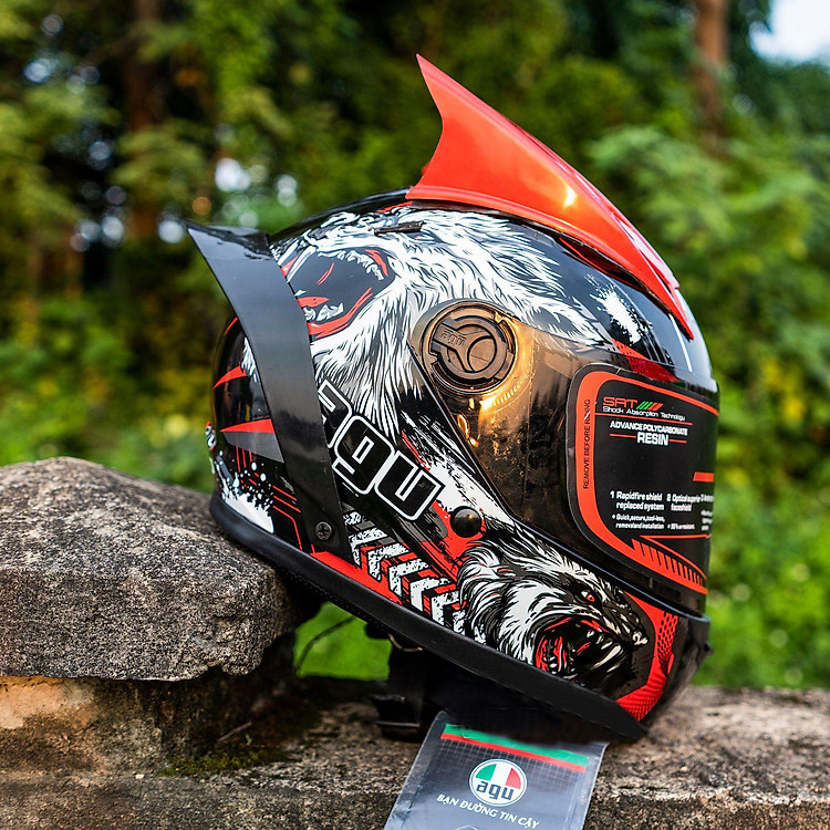 Nón Fullface AGU Lên tem MA SOI Kèm Đuôi gió và Tai gắn nón bảo hiểm