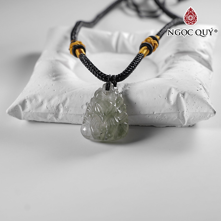 Mặt dây chuyền hồ ly đá thạch anh tóc xanh 19x24mm mệnh thủy, mệnh mộc - Ngọc Quý Gemstones