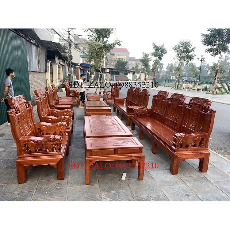 Bộ Bàn Ghế Âu Á Trương Voi Tay Voi Đặc Gỗ Hương