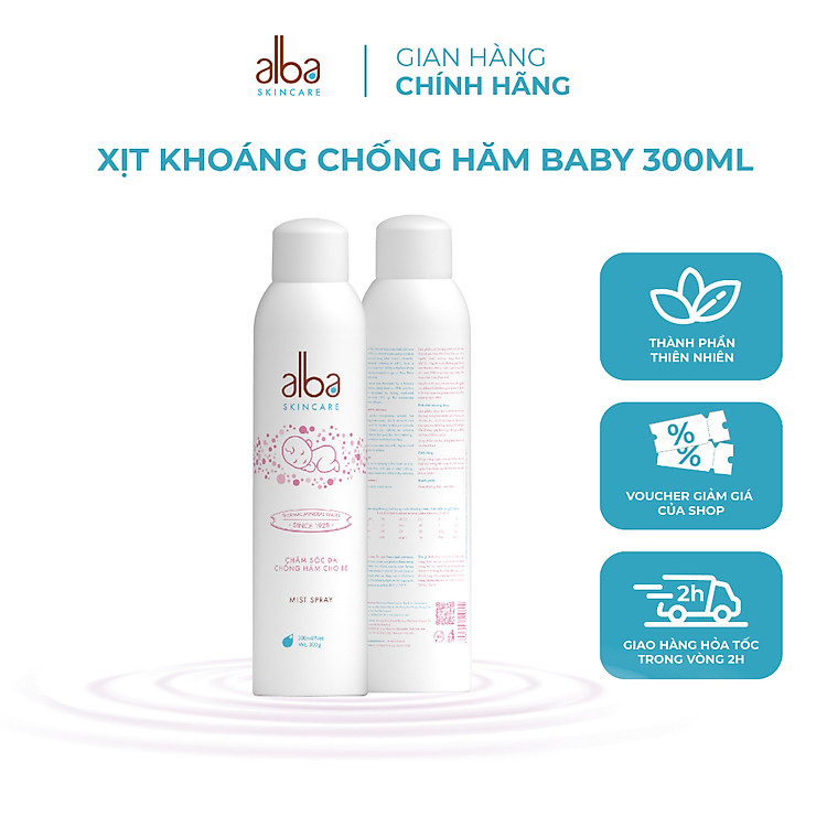 Xịt Khoáng BABY ALBA Chống Hăm Khô Rôm Sảy Giúp Da Bé Mịn Màng 300ML