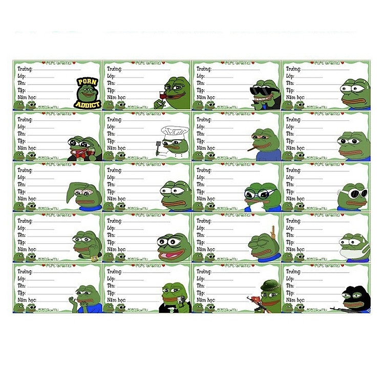 Nhãn vở meme ếch xanh 80 nhãn khác nhau/ nhãn dán ếch xanh meme bựa