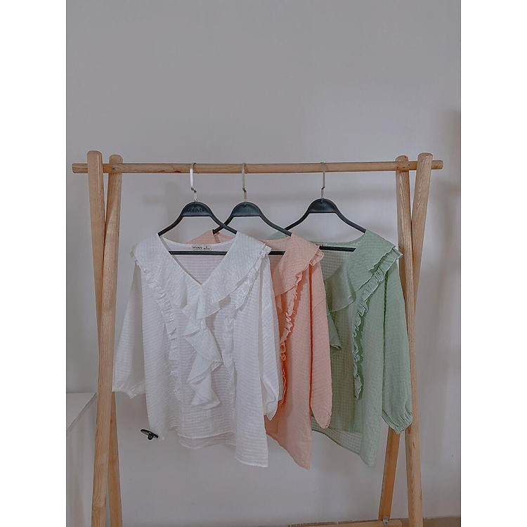 Áo cổ tim bèo rủ dọc thân chun tay - Avn92004