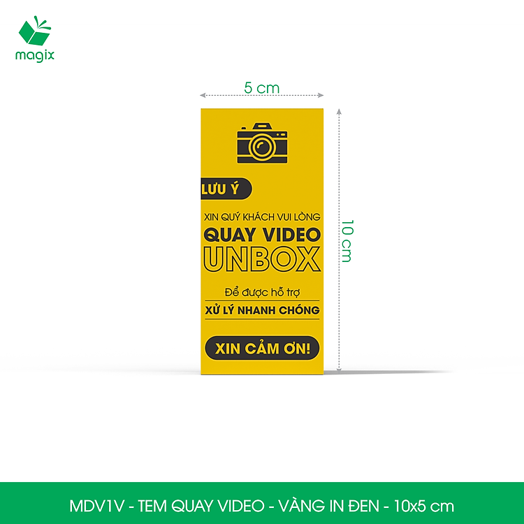 Tem Chú Ý Quay Video (10×5 cm, 500 chiếc) – Vàng In Đen