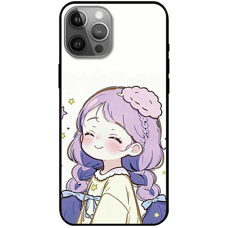 Ốp lưng cho iPhone 12 - iPhone 12 Pro - 12 Pro Max - 13 Mini - iPhone 13 - 13 Pro - 13 Pro Max - Cô Gái Tóc Tím - Hàng Chính Hãng