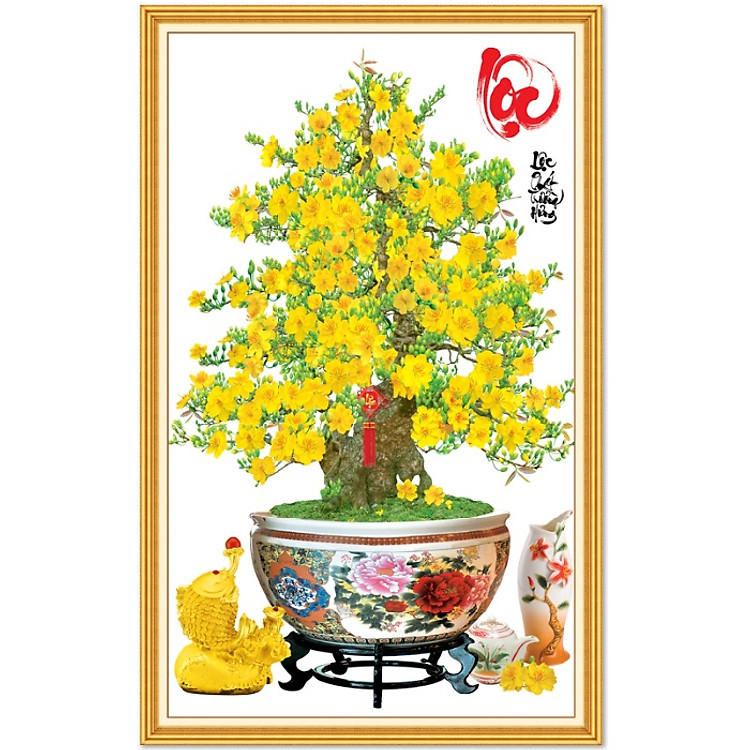 Tranh dán tường hoa mai chữ Lộc LunaTM-0168_Loc