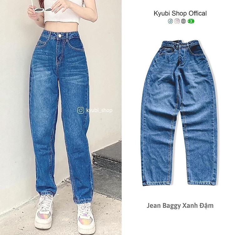 Quần jean baggy nữ lưng cao KYUBI Có Bigsize Size Đại ) - Quần Baggy jean Kyubi BJR51D