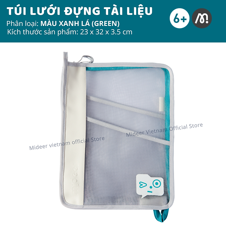 Túi lưới đựng tài liệu nhiều ngăn A4 Mideer - Màu xanh lá - Ảnh 3