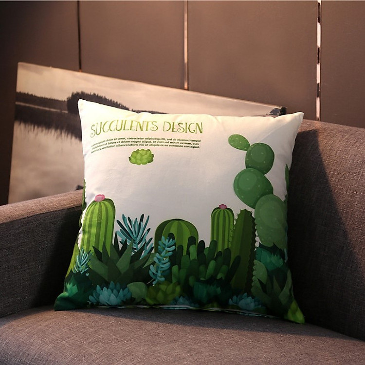 Bộ gối tựa sofa nhung lá cây xanh mùa hè
