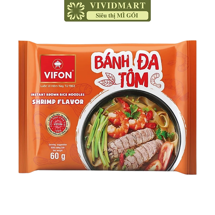 VIFON - Bánh đa Vifon hương vị Tôm, bánh đa tôm Vifon, bánh đa Vifon vị tôm, bánh đa Vifon ăn liền (60g/gói)